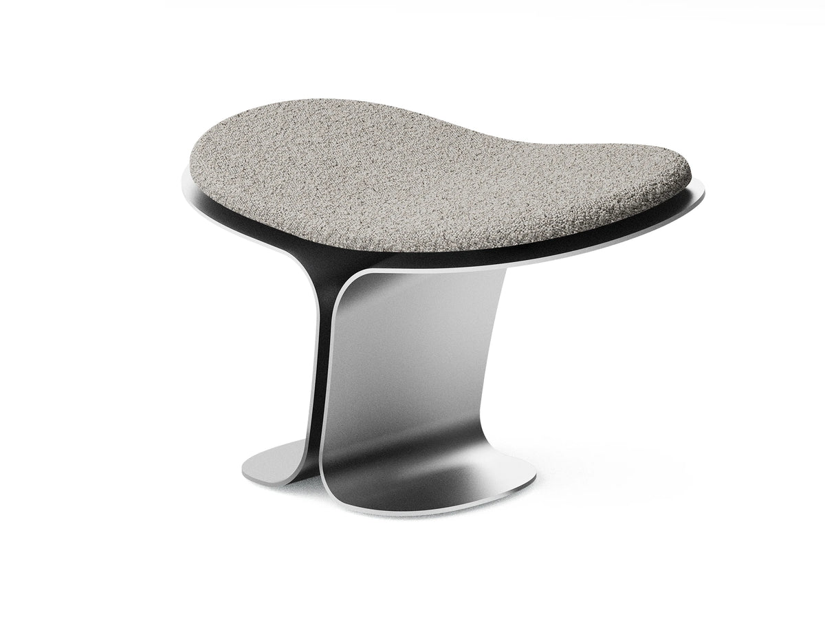 Nepenty 001 seat with a grey bouclé cushion on an aluminium base